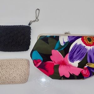 Coin Purses Set of 3 Assorted Floral and Woven